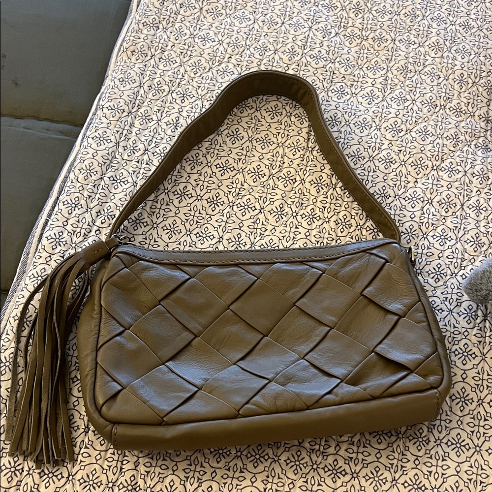 HOBO Olive Woven Leather Shoulder Bag